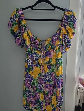 Zara Floral Puff Sleeve Mini Dress| Size Small | Multicolor Statement Top